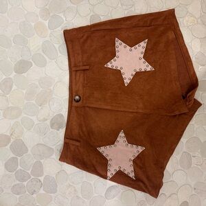 SHEIN Tan Shorts with Pink Accent and Studs